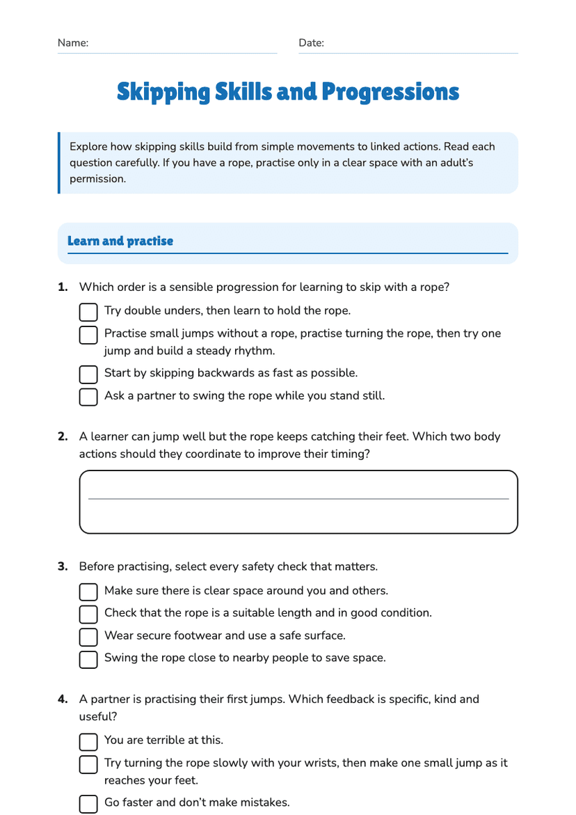 Skipping Skills and Progressions