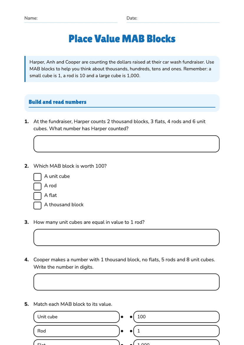 Place Value MAB Blocks
