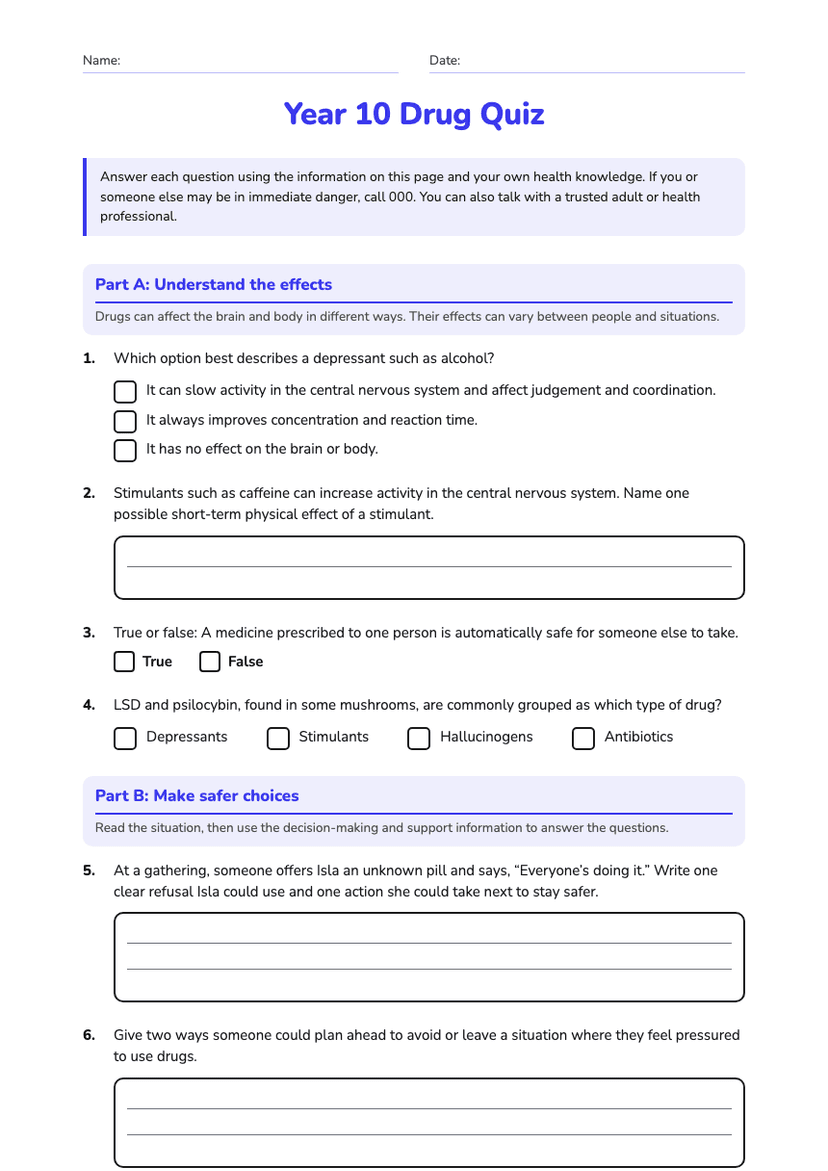 Year 10 Drug Quiz