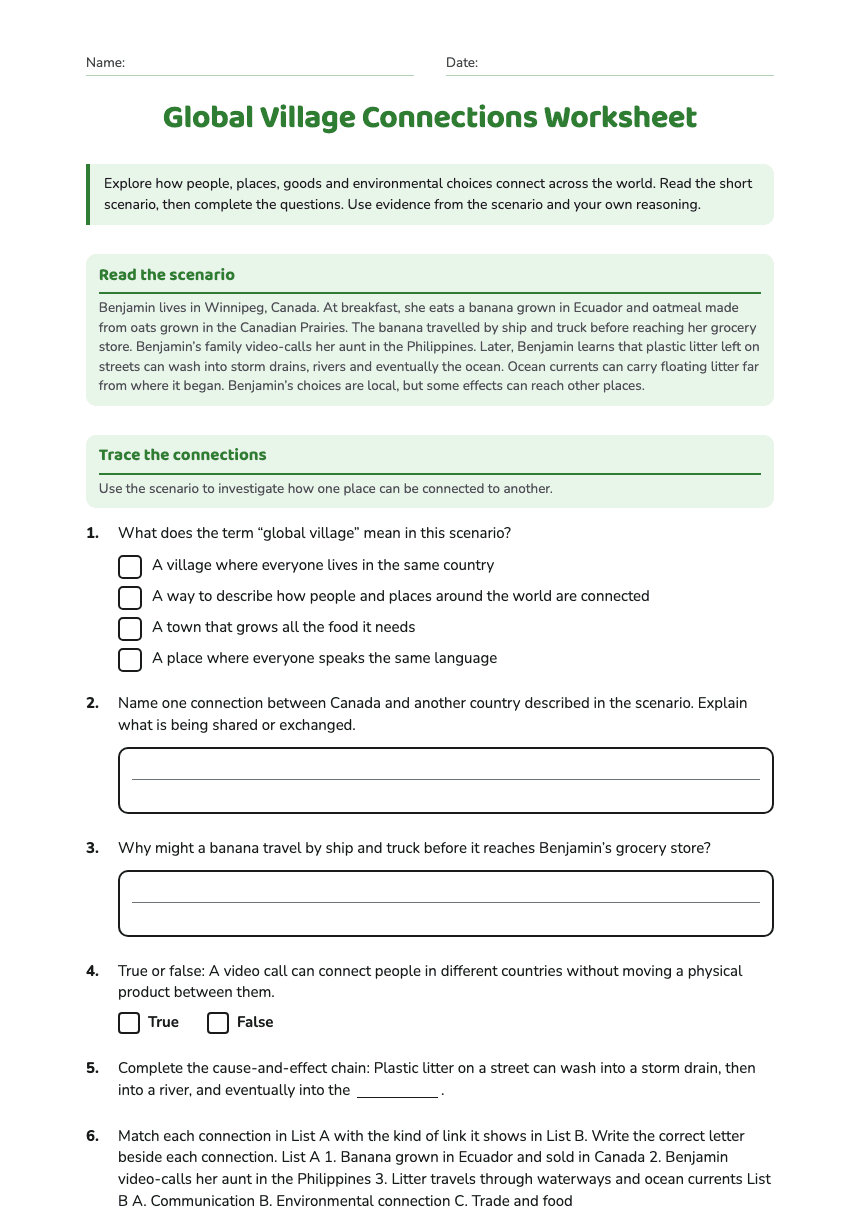 Global Village Connections Worksheet worksheet preview