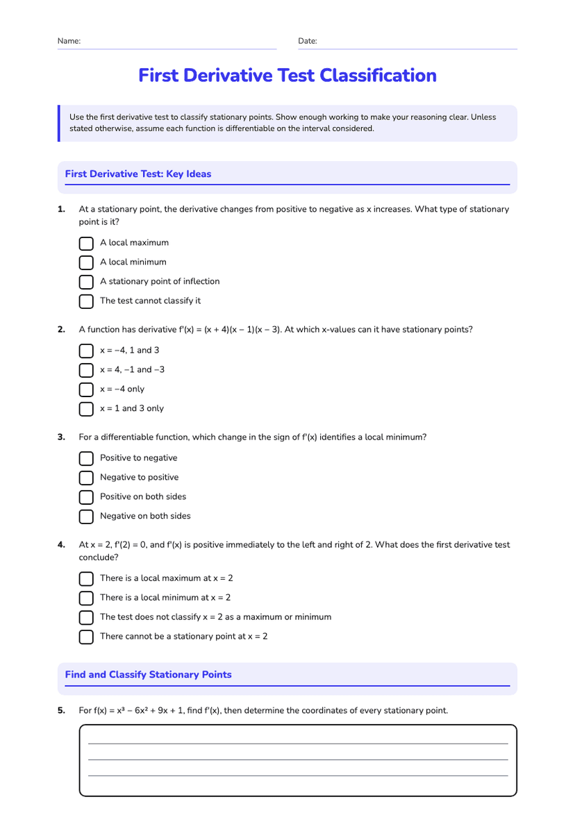 First Derivative Test Classification