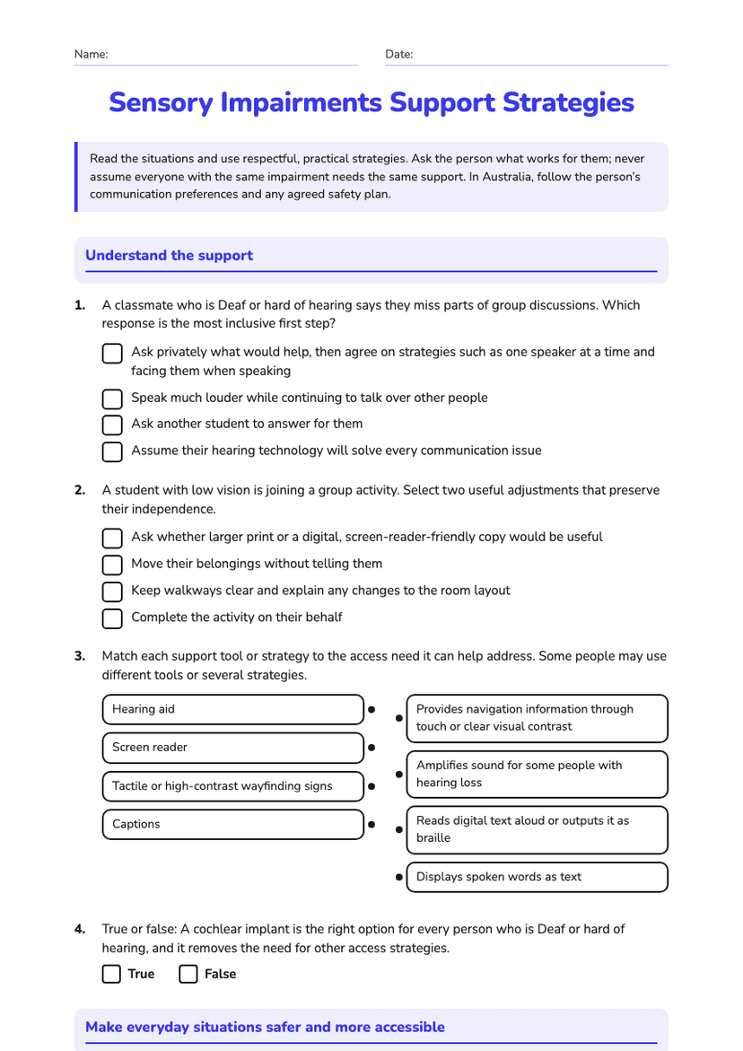Sensory Impairments Support Strategies