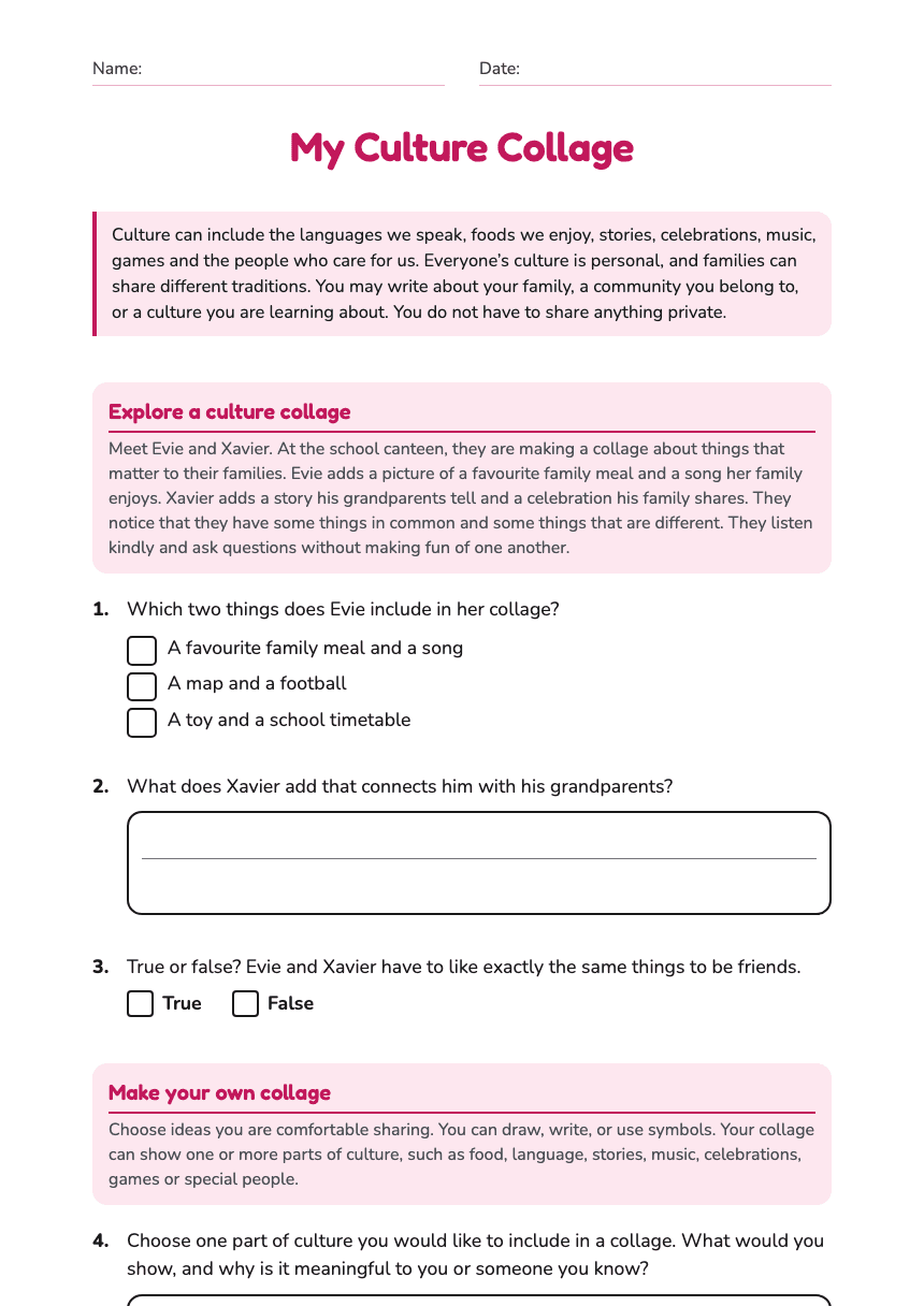 My Culture Collage worksheet preview