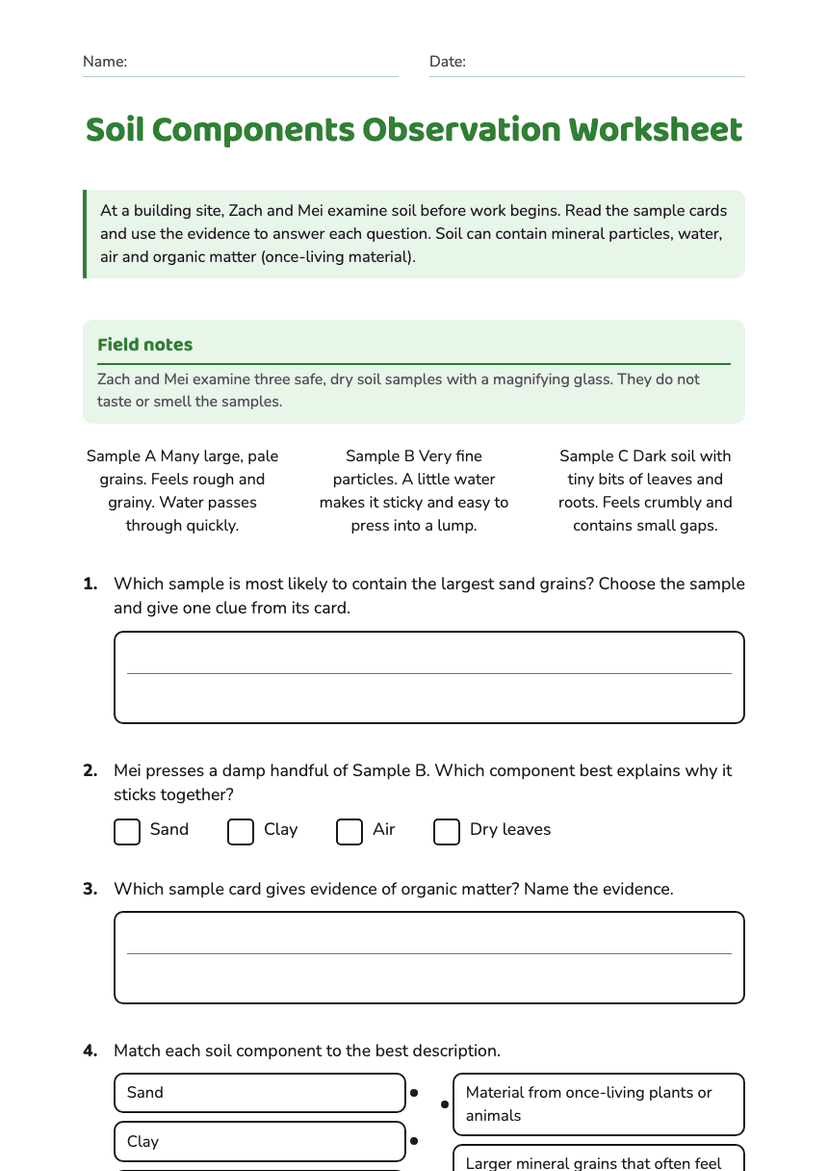 Soil Components Observation Worksheet