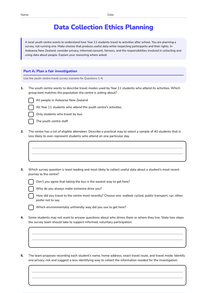 Data Collection Ethics Planning worksheet preview