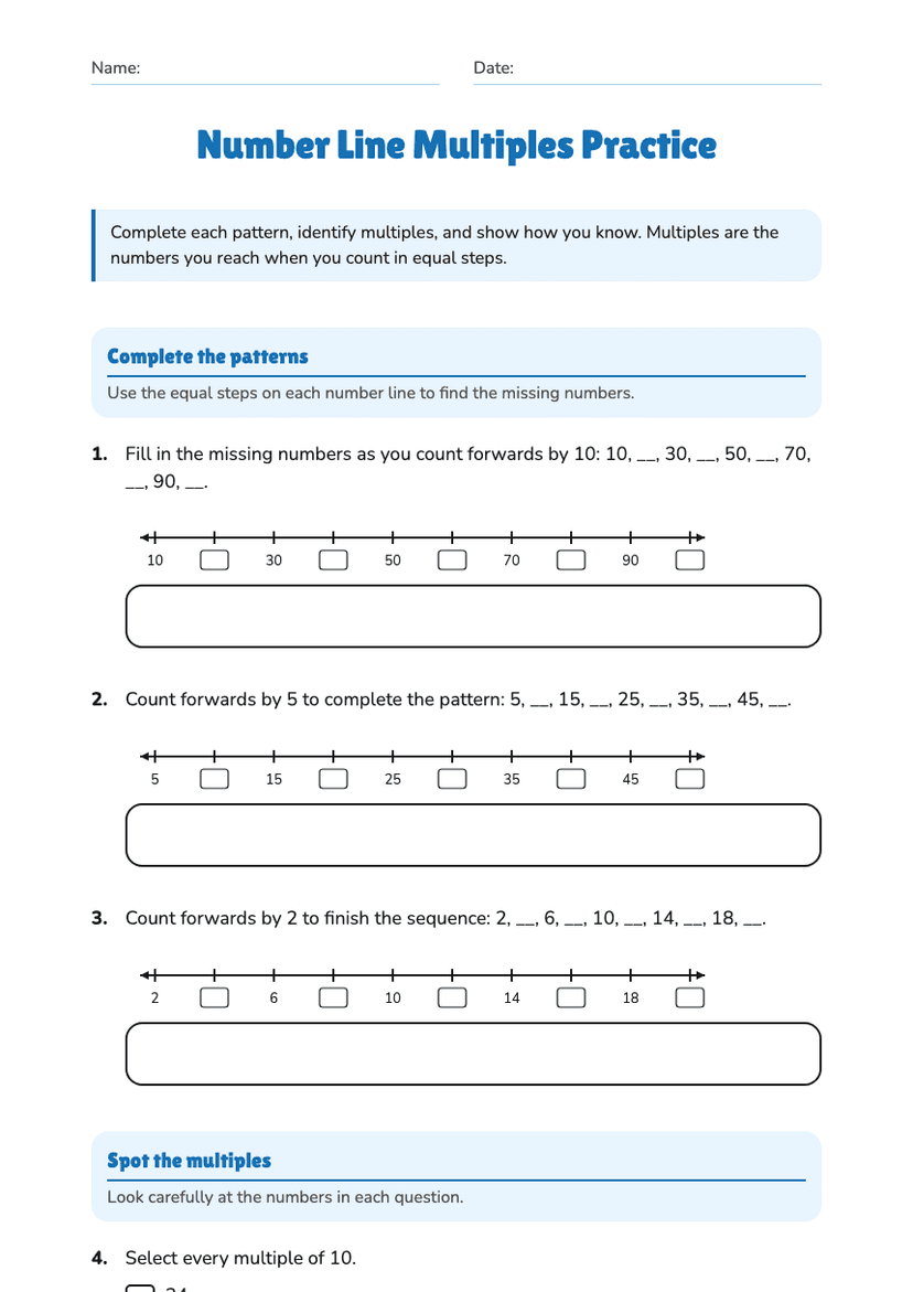 Number Line Multiples Practice