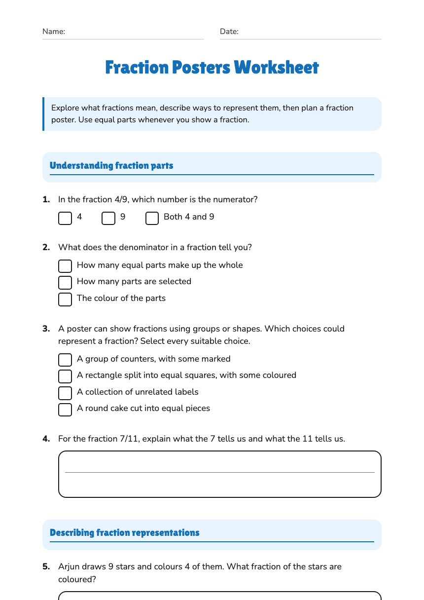 Fraction Posters Worksheet worksheet preview