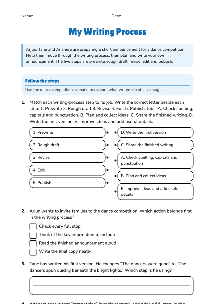 My Writing Process worksheet preview