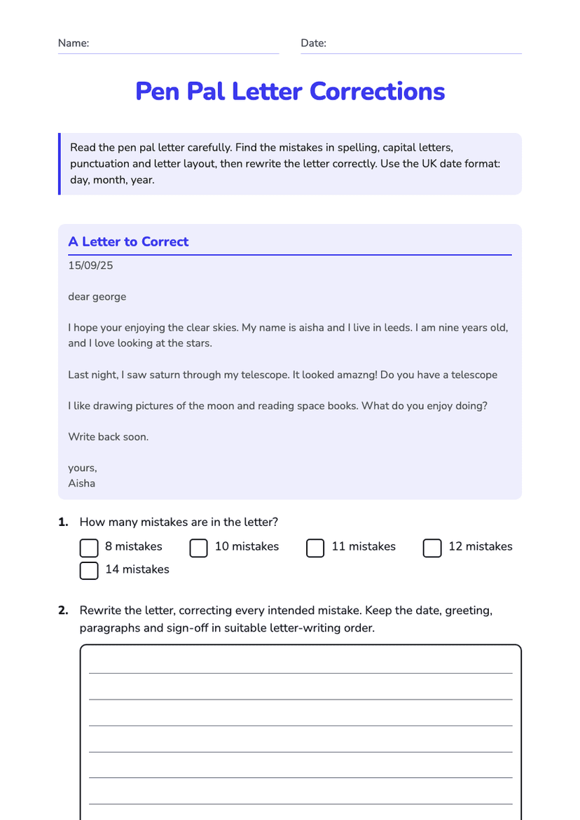 Pen Pal Letter Corrections