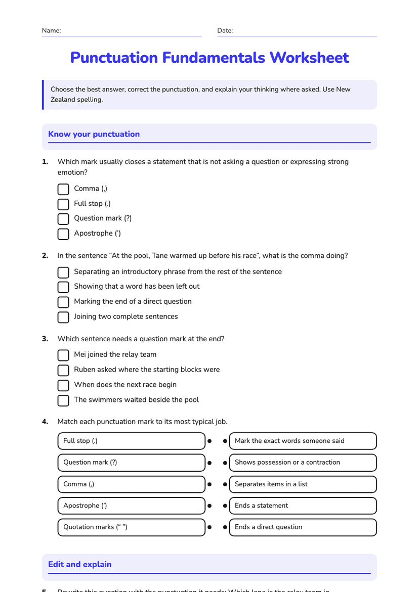 Punctuation Fundamentals Worksheet