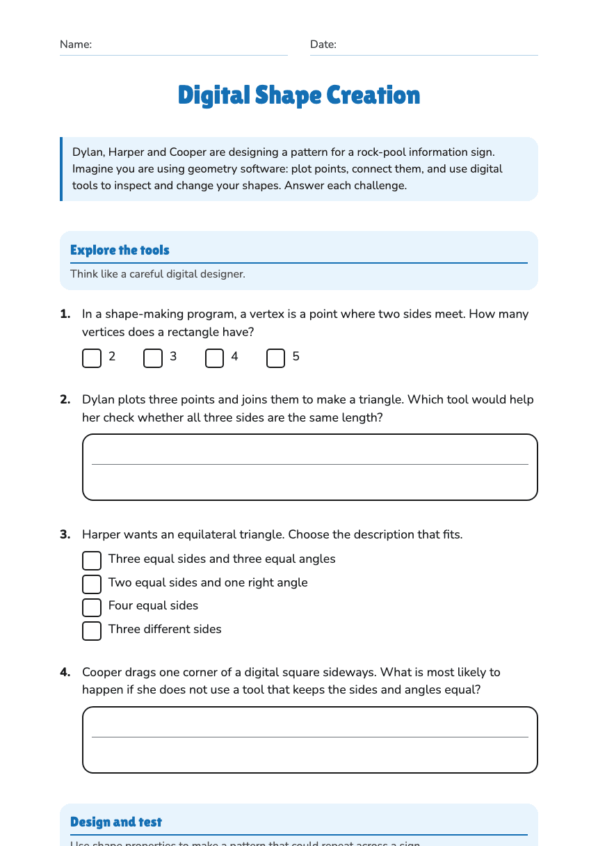 Digital Shape Creation worksheet preview