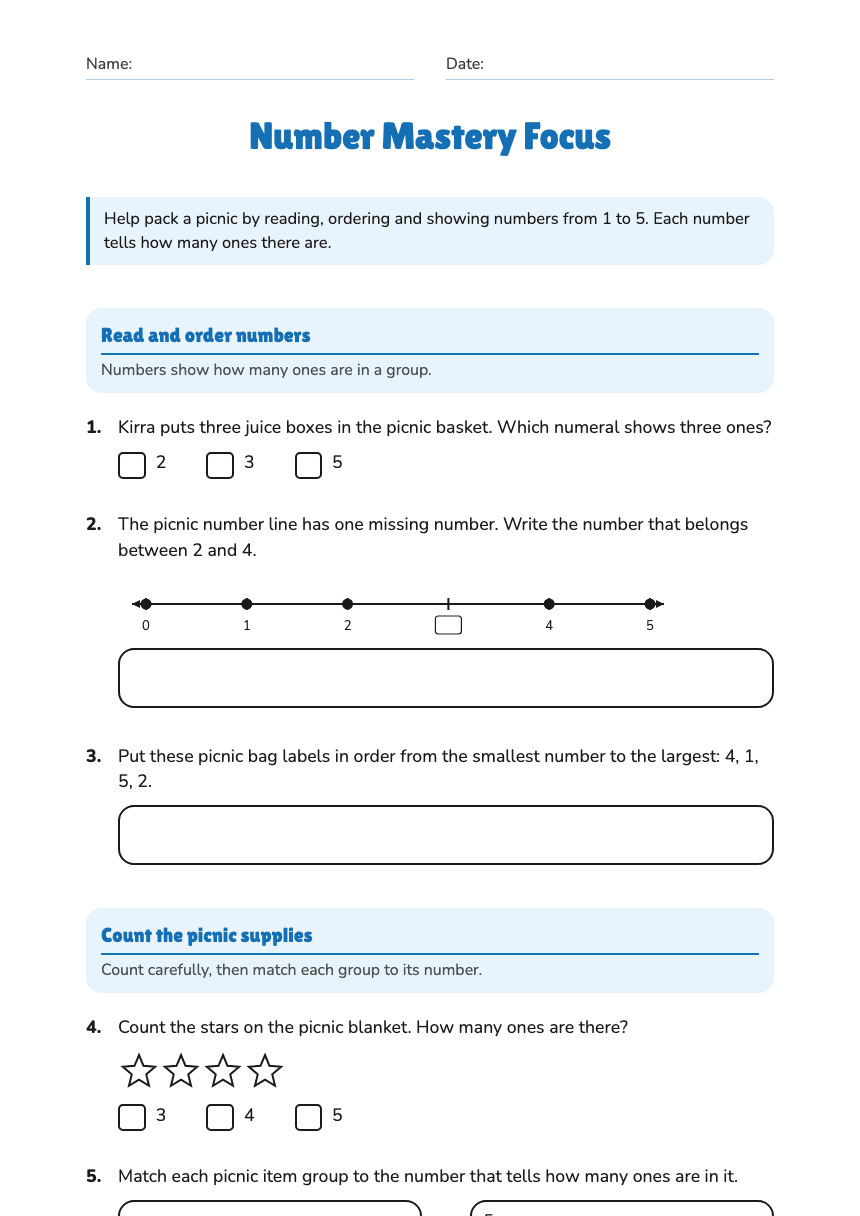 Number Mastery Focus worksheet preview