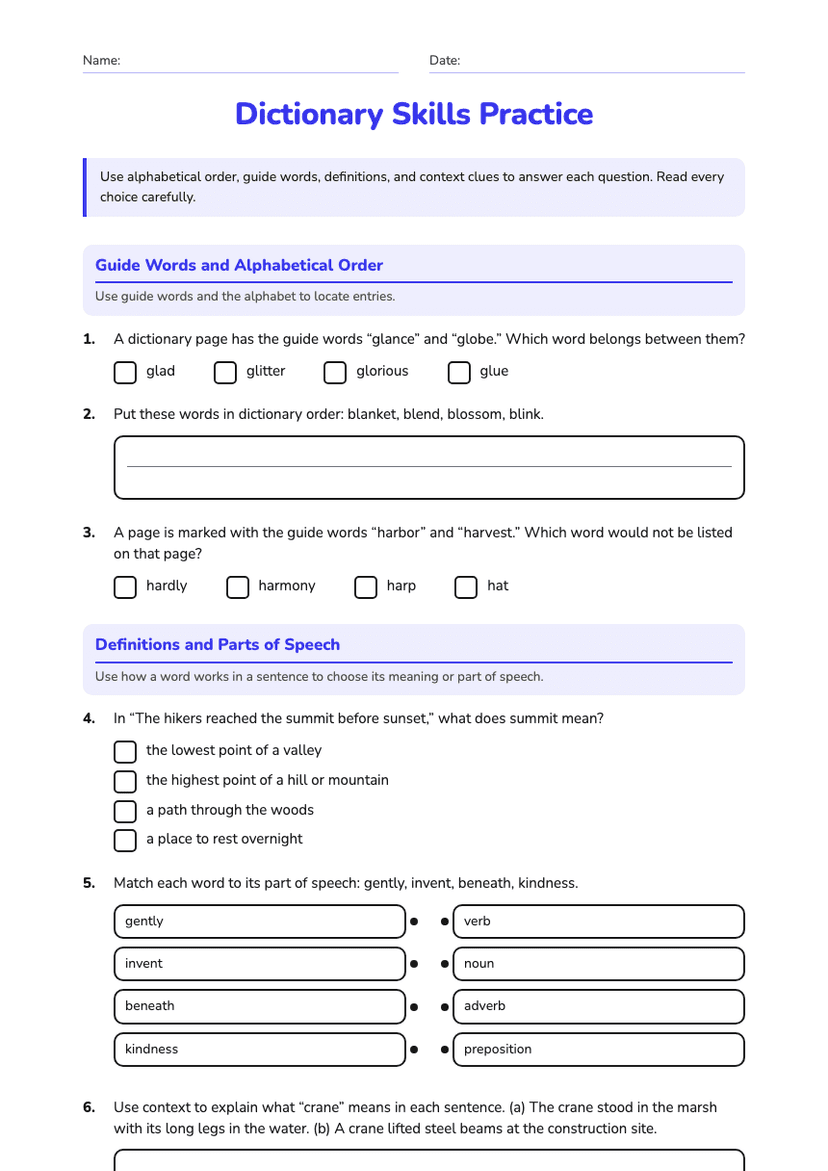 Dictionary Skills Practice