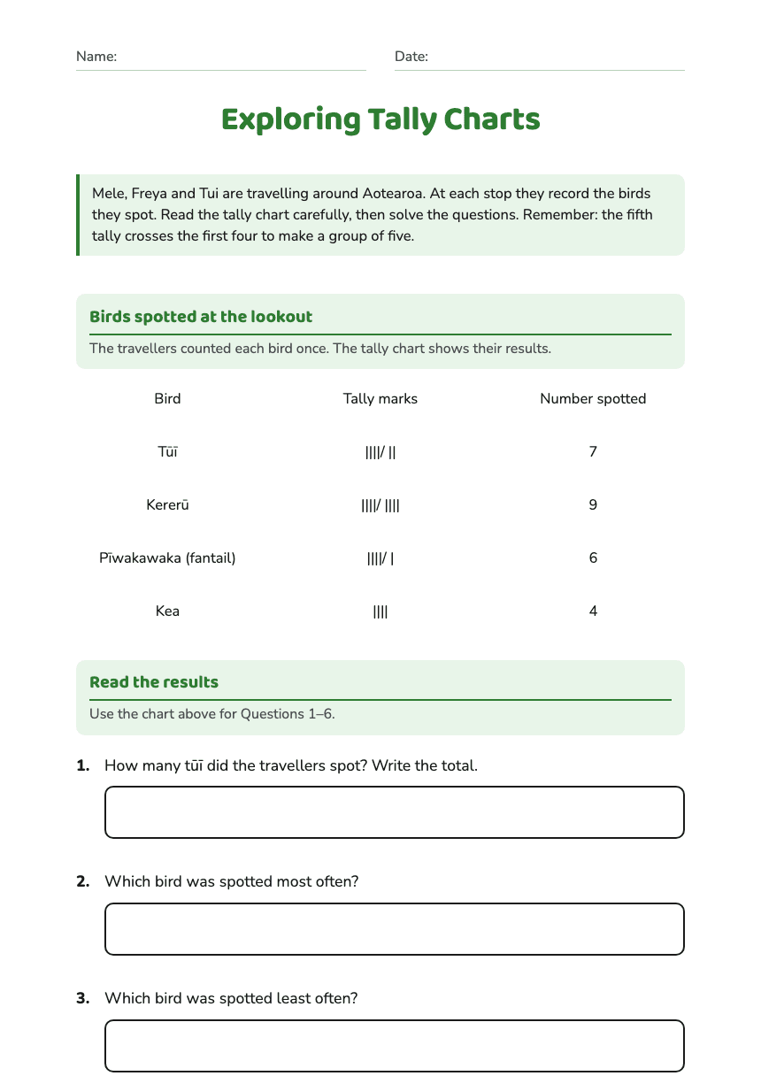 Exploring Tally Charts worksheet preview