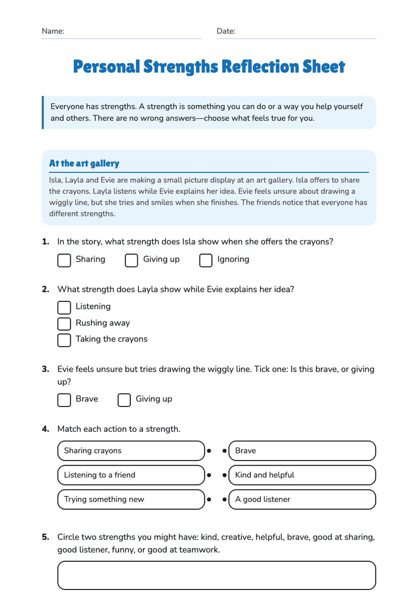 Personal Strengths Reflection Sheet