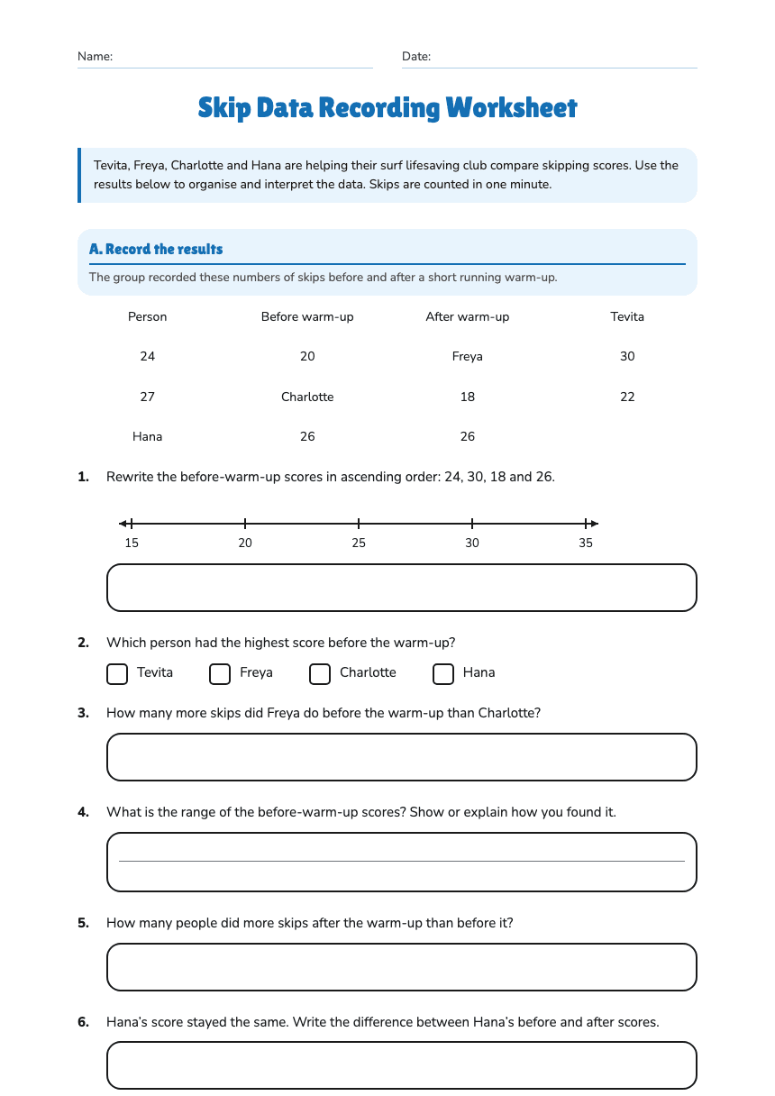 Skip Data Recording Worksheet worksheet preview