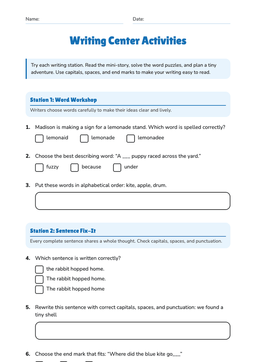 Writing Center Activities
