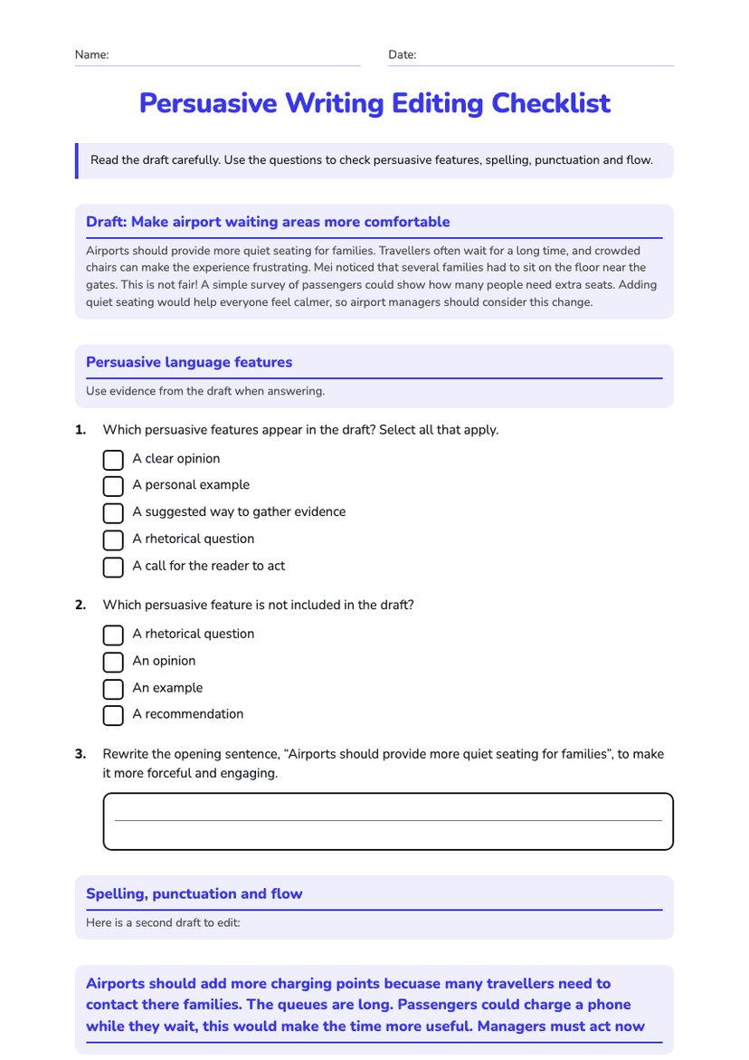 Persuasive Writing Editing Checklist