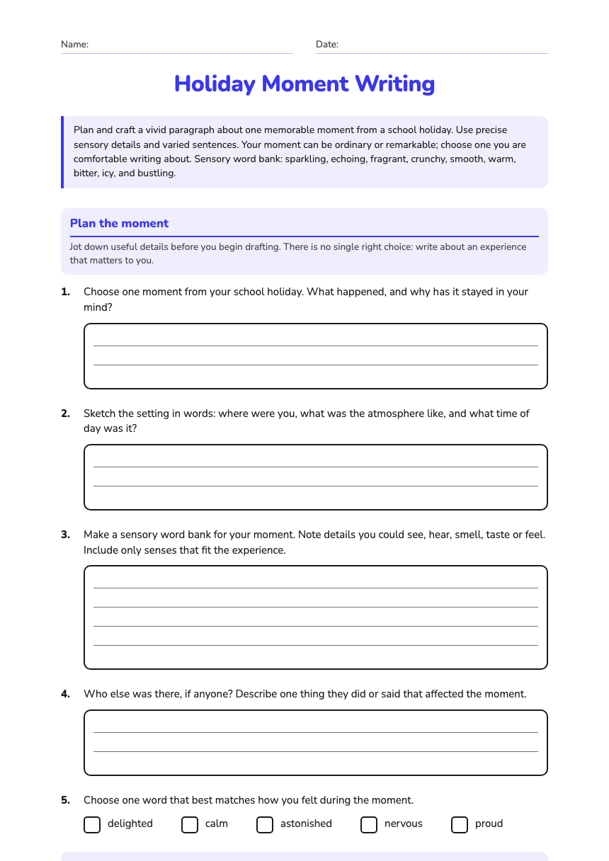 Holiday Moment Writing worksheet preview