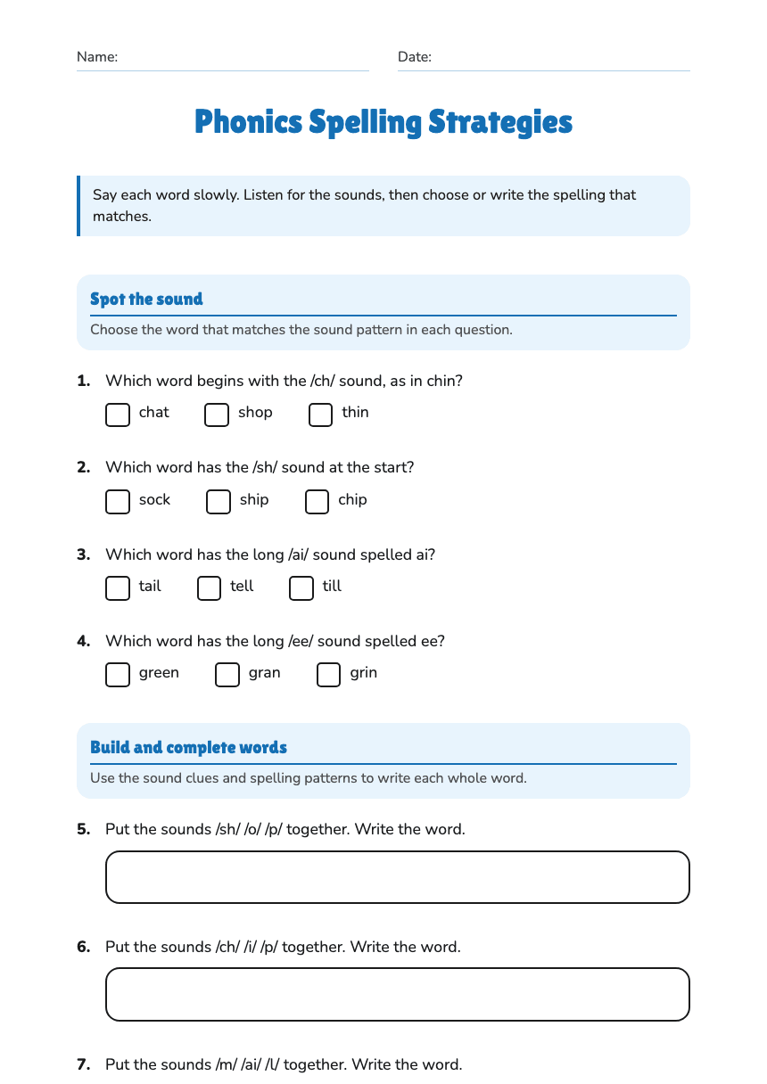 Phonics Spelling Strategies worksheet preview