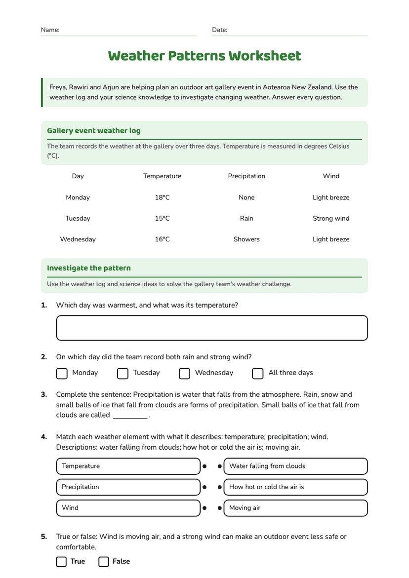 Weather Patterns Worksheet