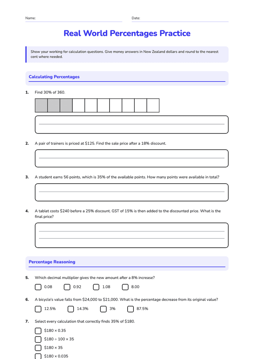 Real World Percentages Practice