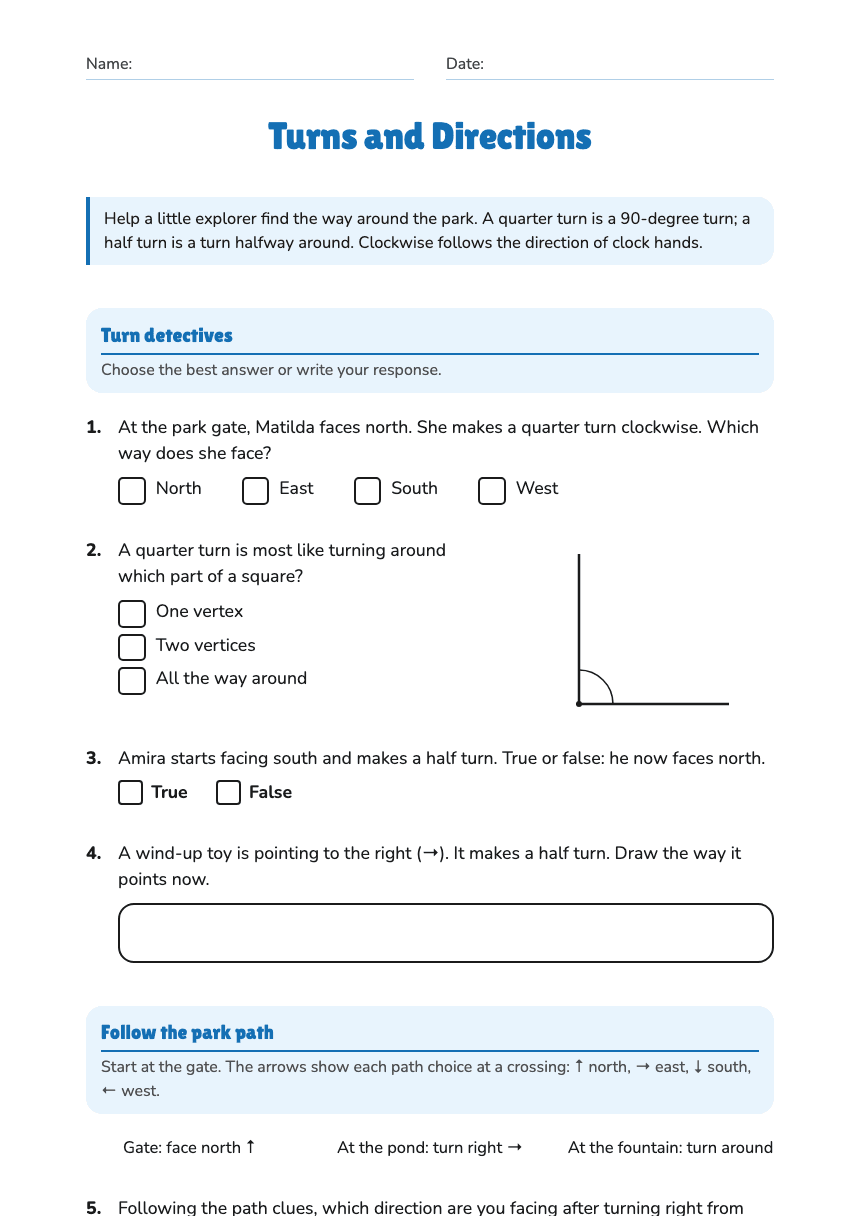 Turns and Directions worksheet preview