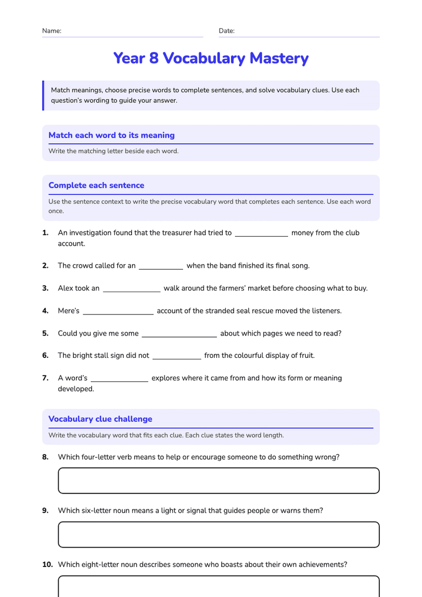 Year 8 Vocabulary Mastery