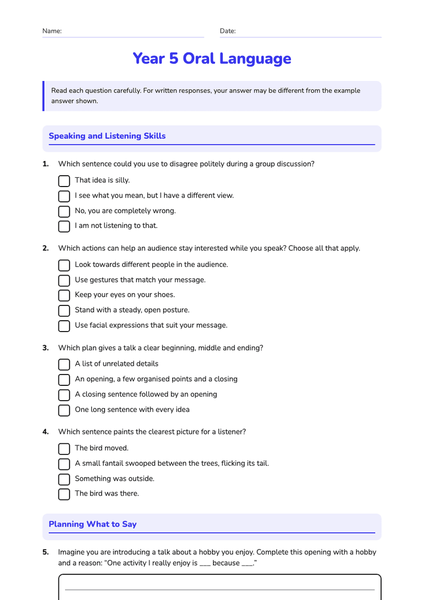 Year 5 Oral Language