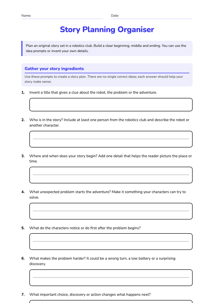 Story Planning Organiser worksheet preview