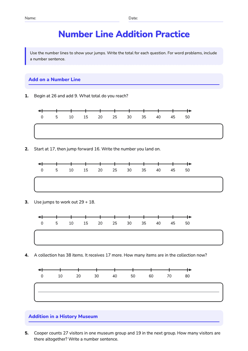 Number Line Addition Practice