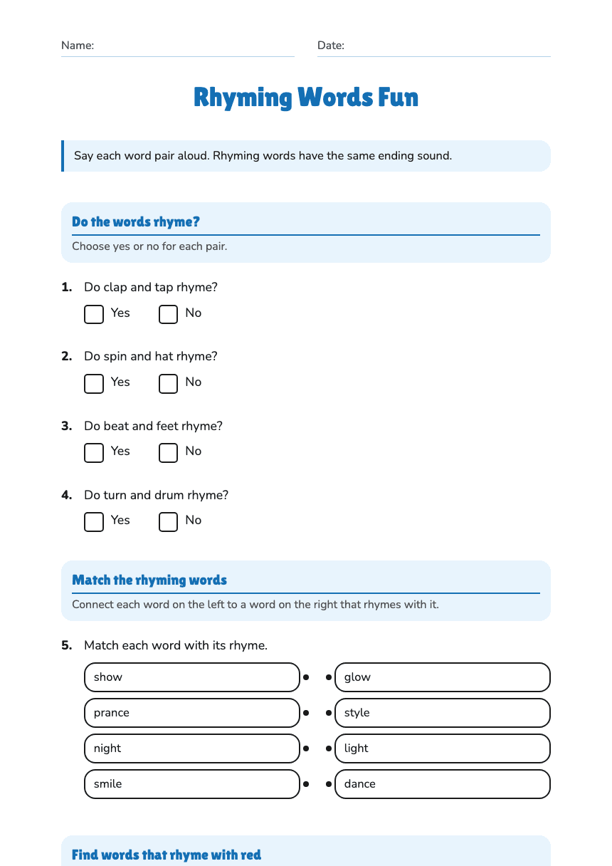 Rhyming Words Fun worksheet preview
