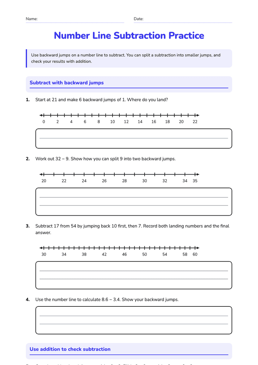 Number Line Subtraction Practice