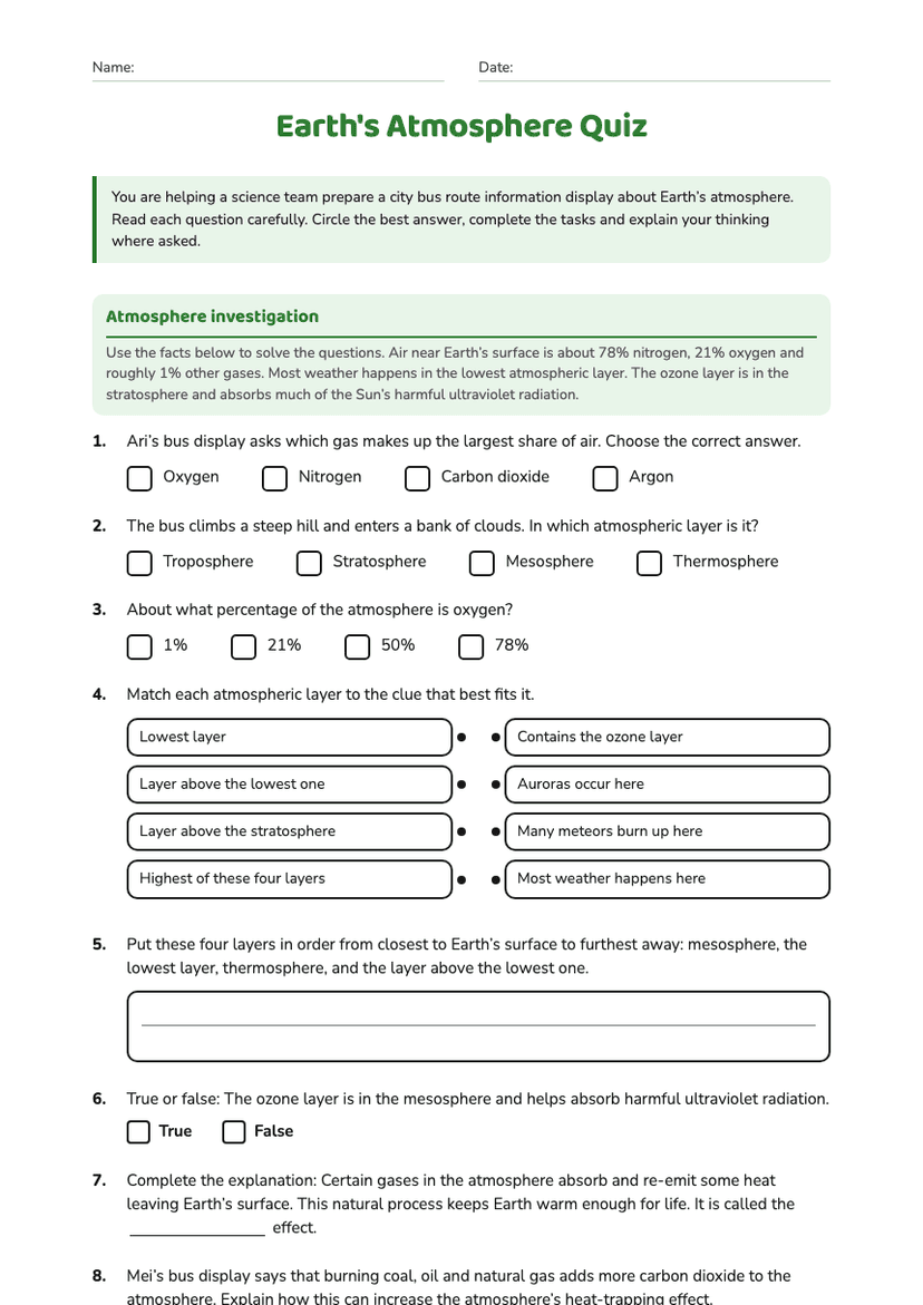 Earth's Atmosphere Quiz