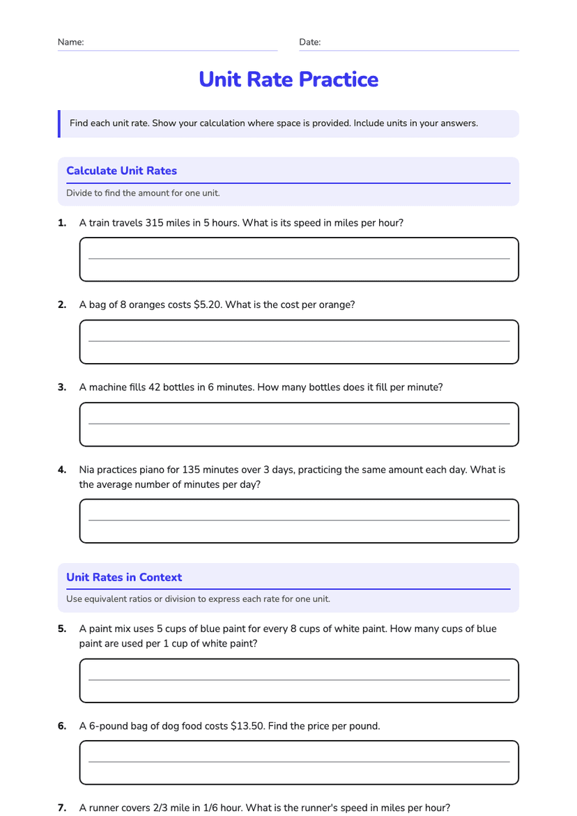 Unit Rate Practice