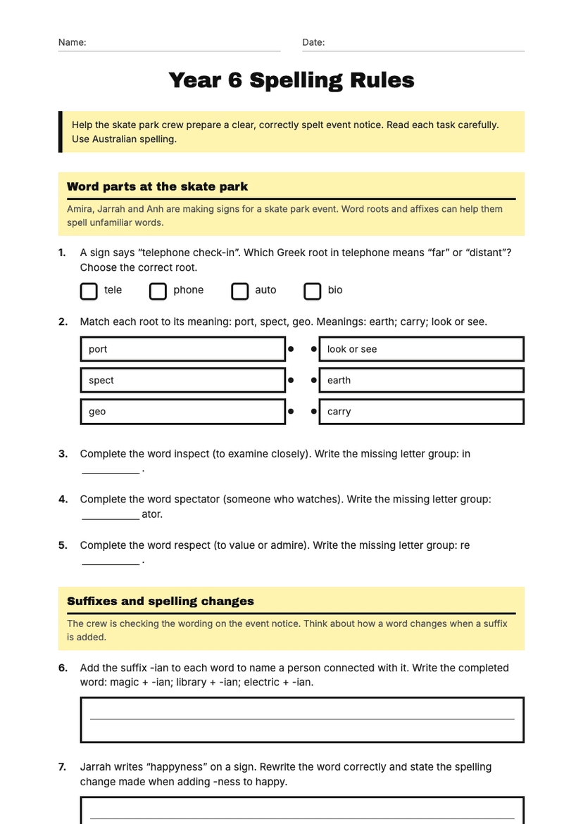 Year 6 Spelling Rules