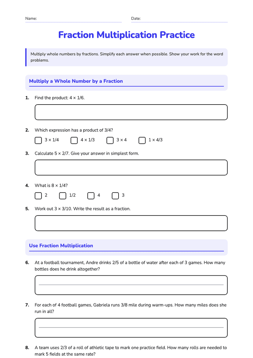 Fraction Multiplication Practice