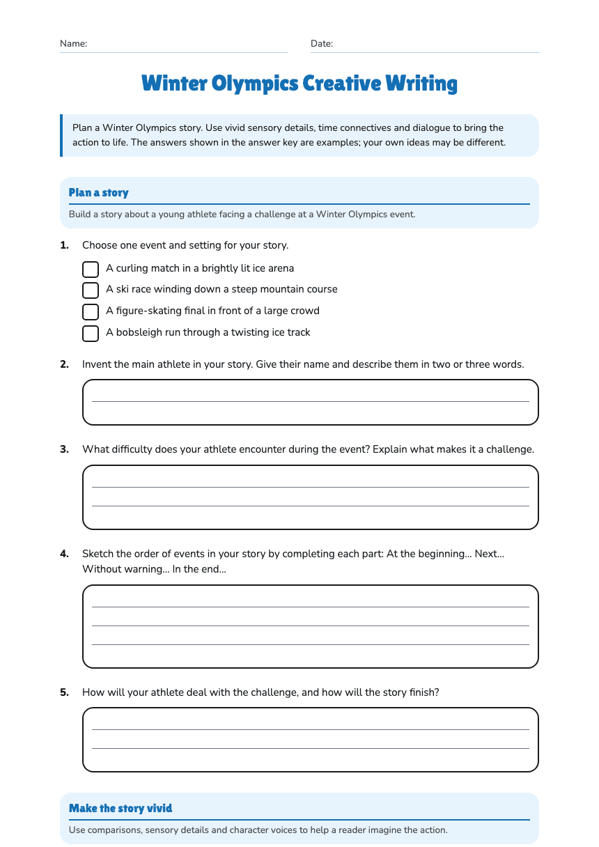 Winter Olympics Creative Writing worksheet preview