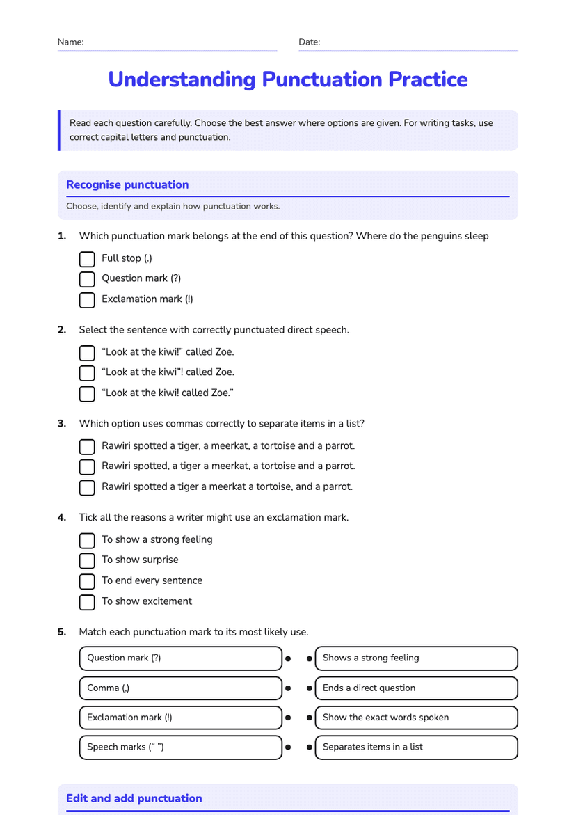 Understanding Punctuation Practice