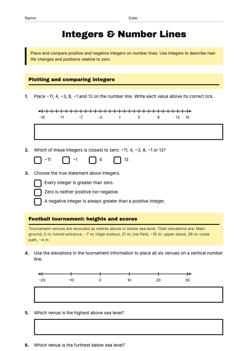 Integers & Number Lines