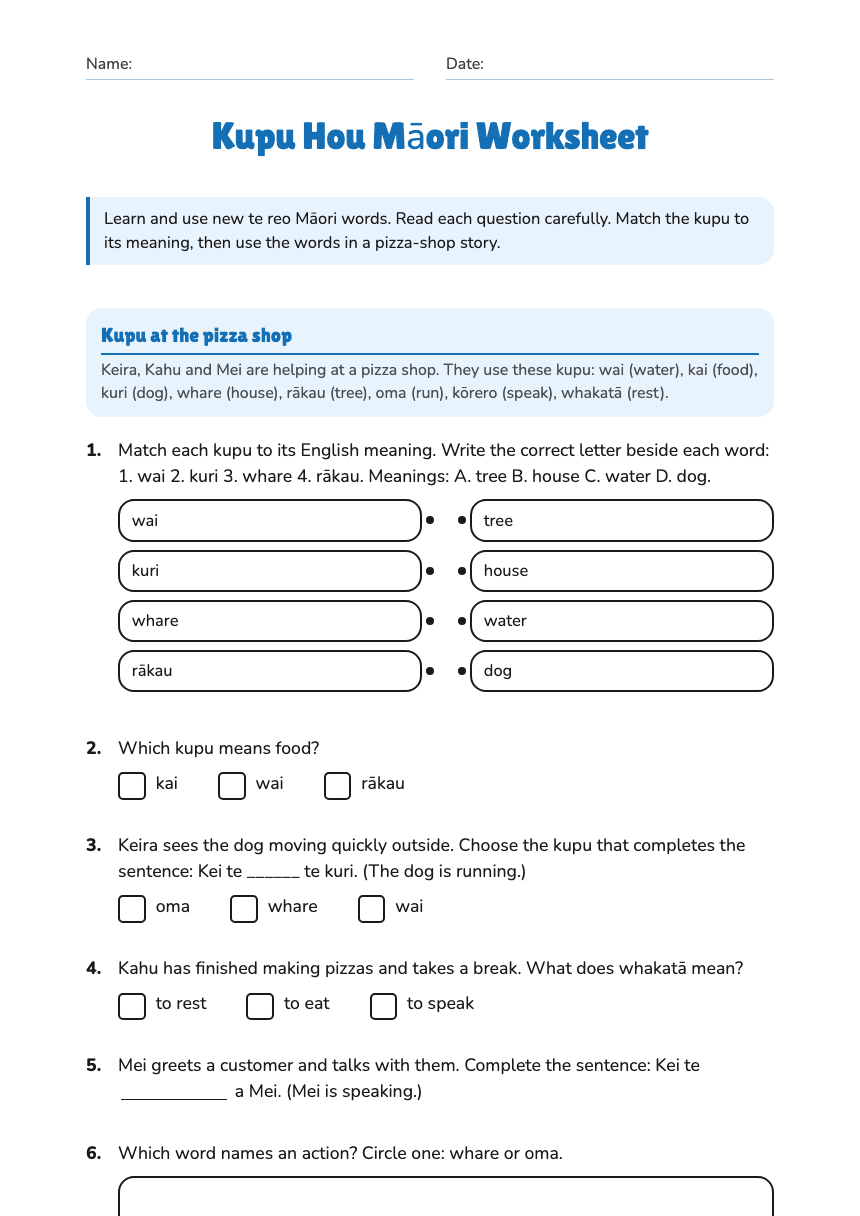 Kupu Hou Māori Worksheet worksheet preview