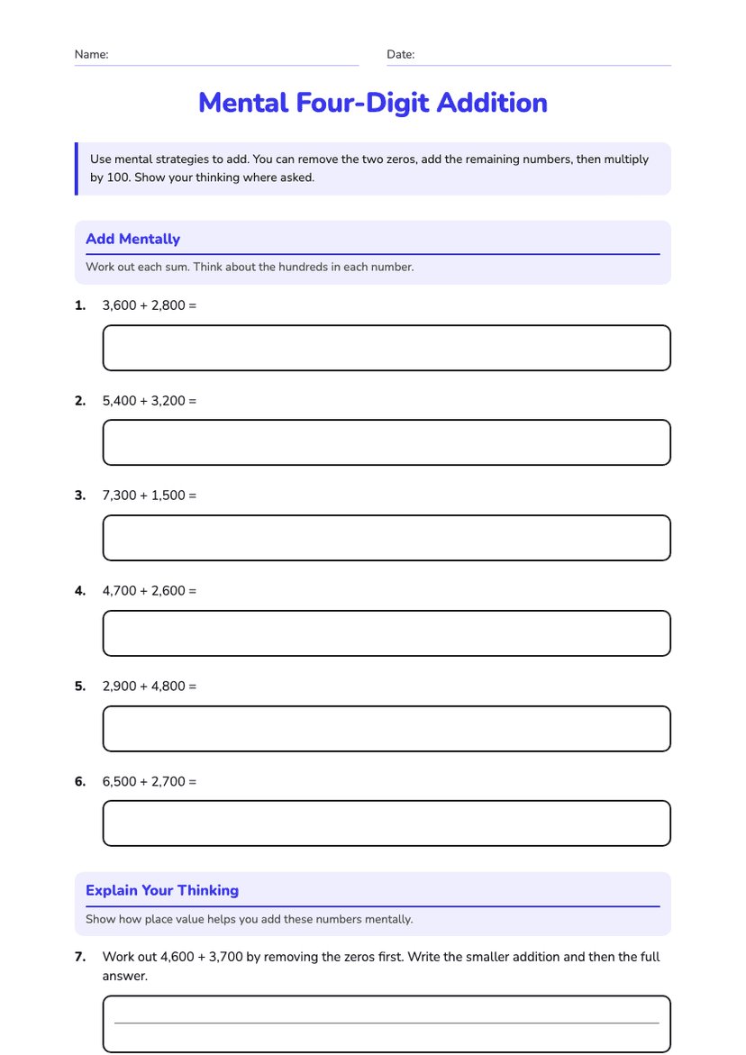 Mental Four-Digit Addition