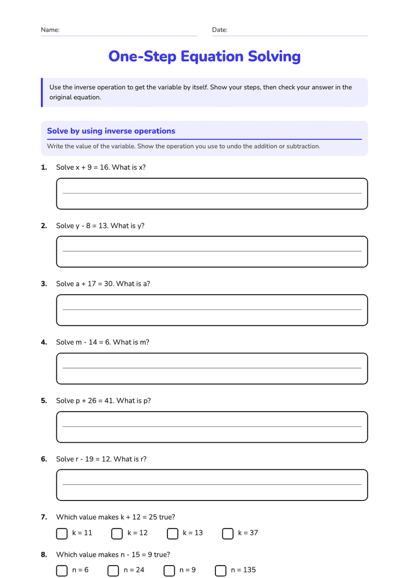 One-Step Equation Solving