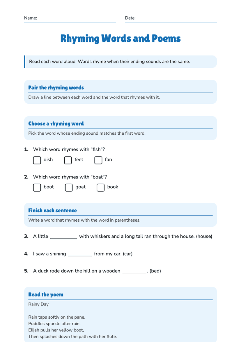Rhyming Words and Poems