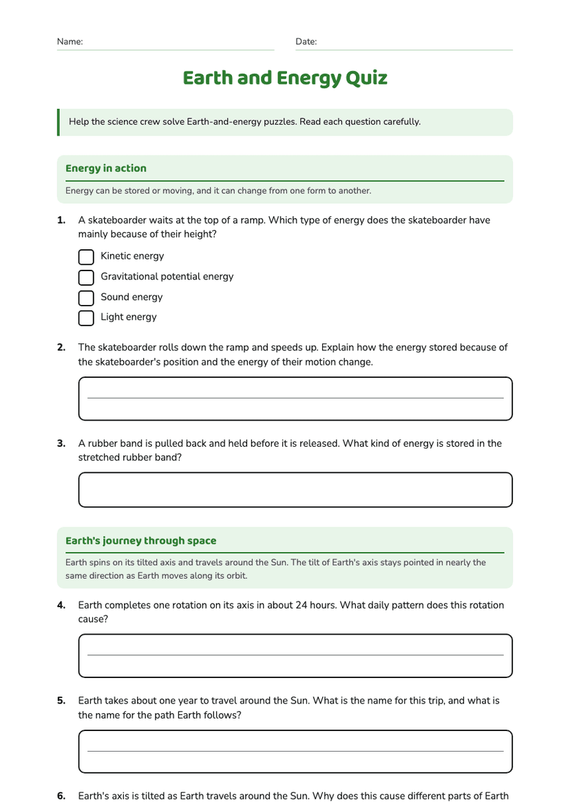 Earth and Energy Quiz