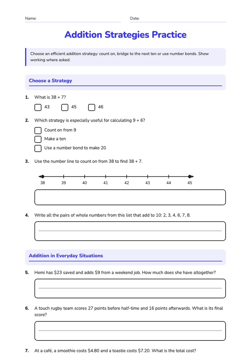 Addition Strategies Practice