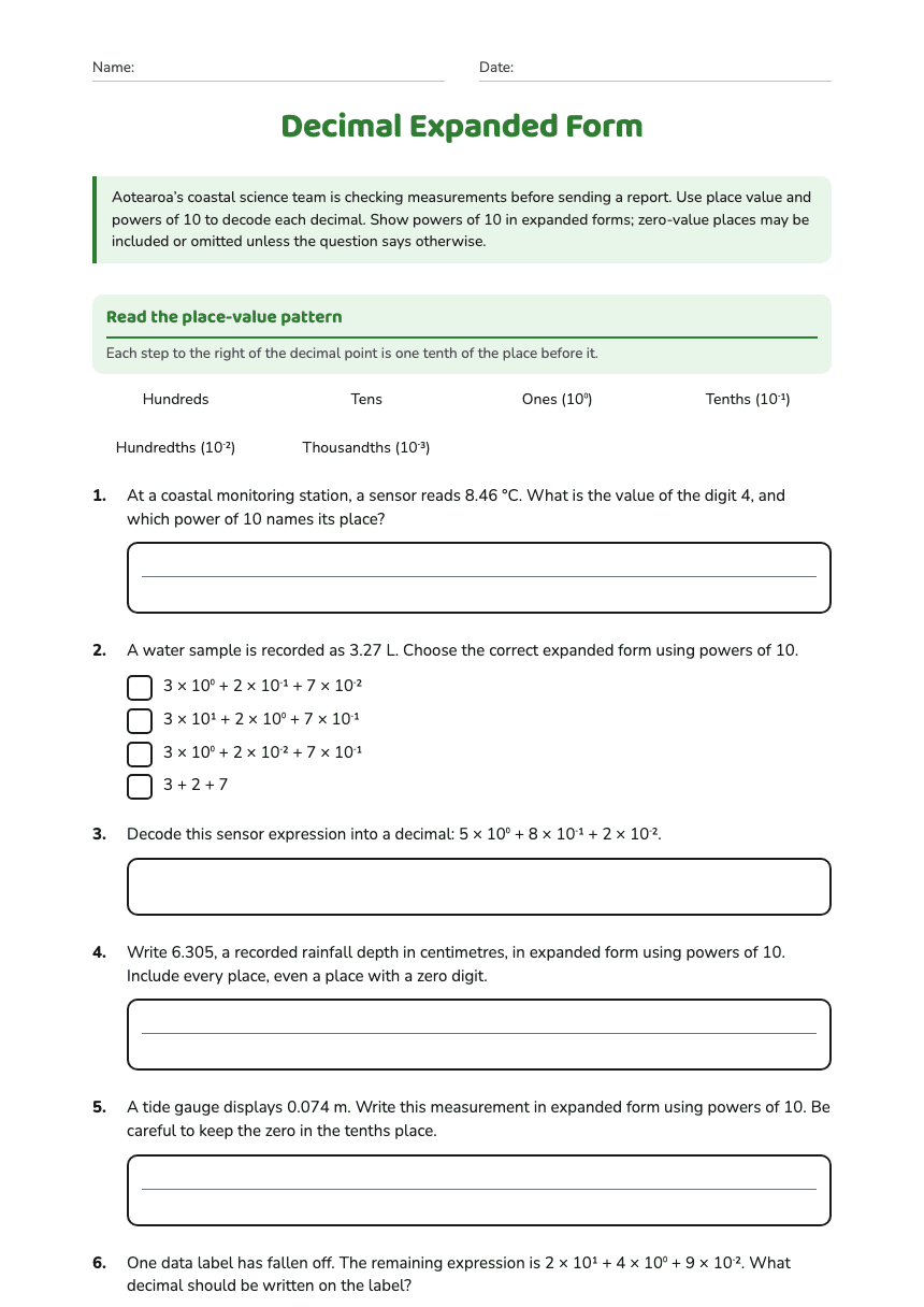 Decimal Expanded Form worksheet preview