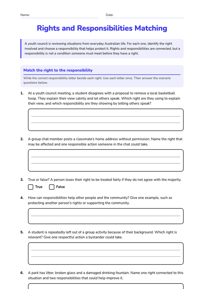 Rights and Responsibilities Matching