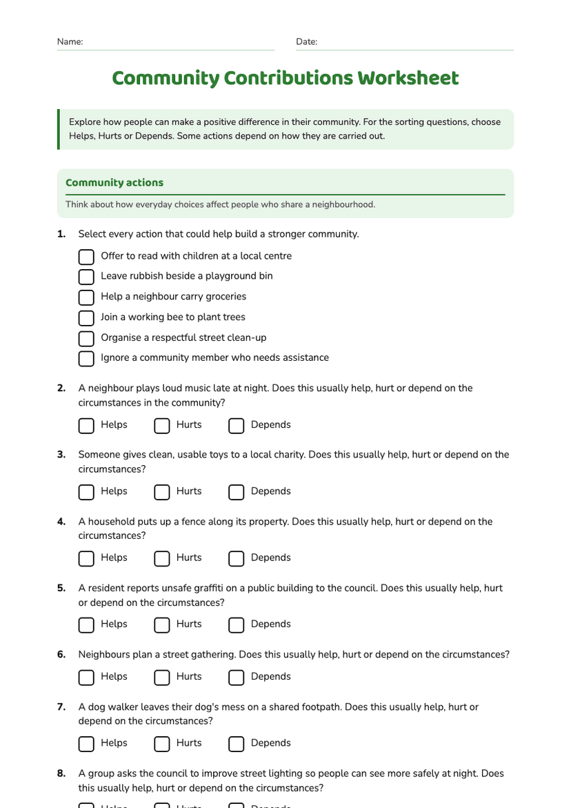 Community Contributions Worksheet