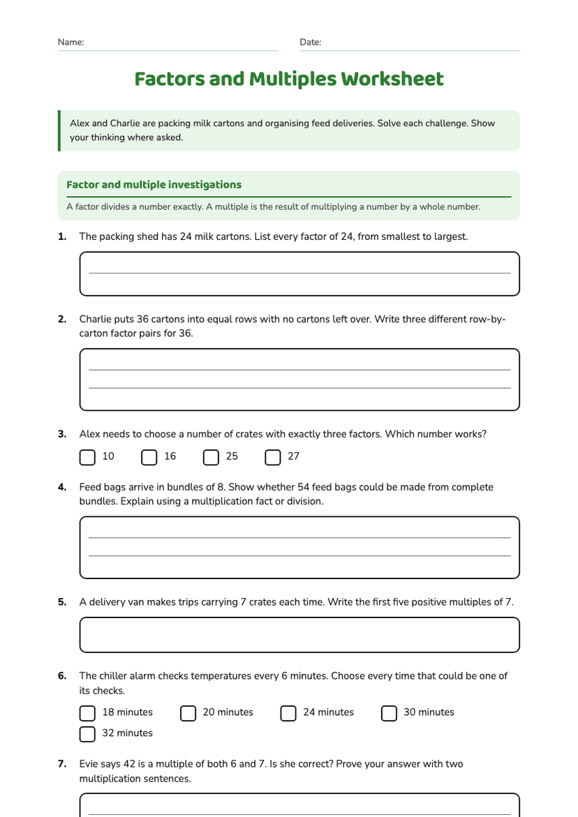Factors and Multiples Worksheet